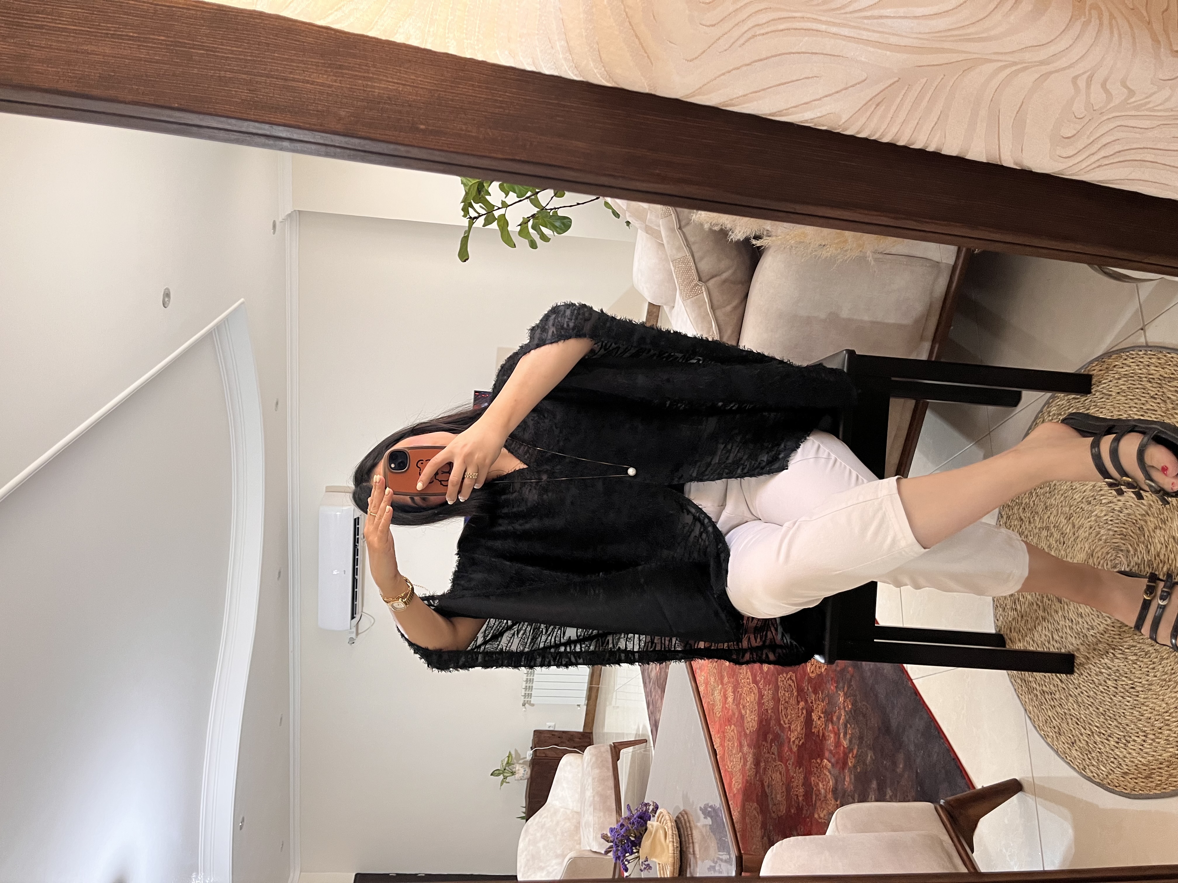 پانچ مشکی تابستانه پارچه حریر