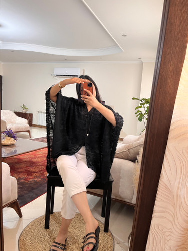 پانچ مشکی تابستانه پارچه حریر